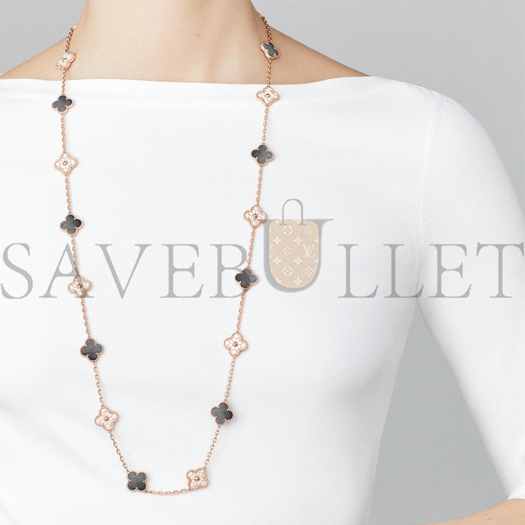 v*n cl*f arpels vintage alhambra long necklace, 20 motifs - rose gold, Di*m*nd, mother-of-pearl  vcarp2r000